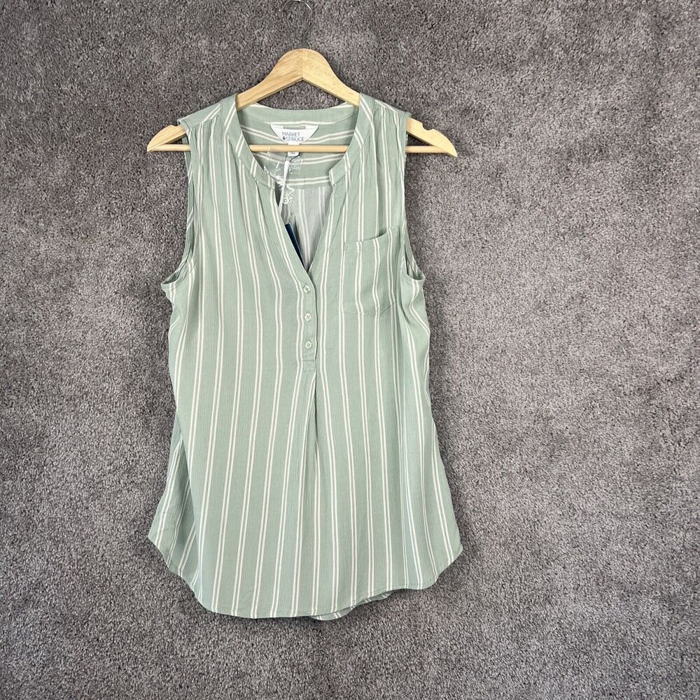 Market Spruce Shirt Womens Small Green Stripe Sleeveless V-Neck Rayon Top